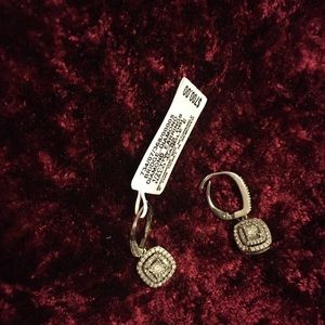 Diamond Halo Dangle Earrings in Sterling Silver